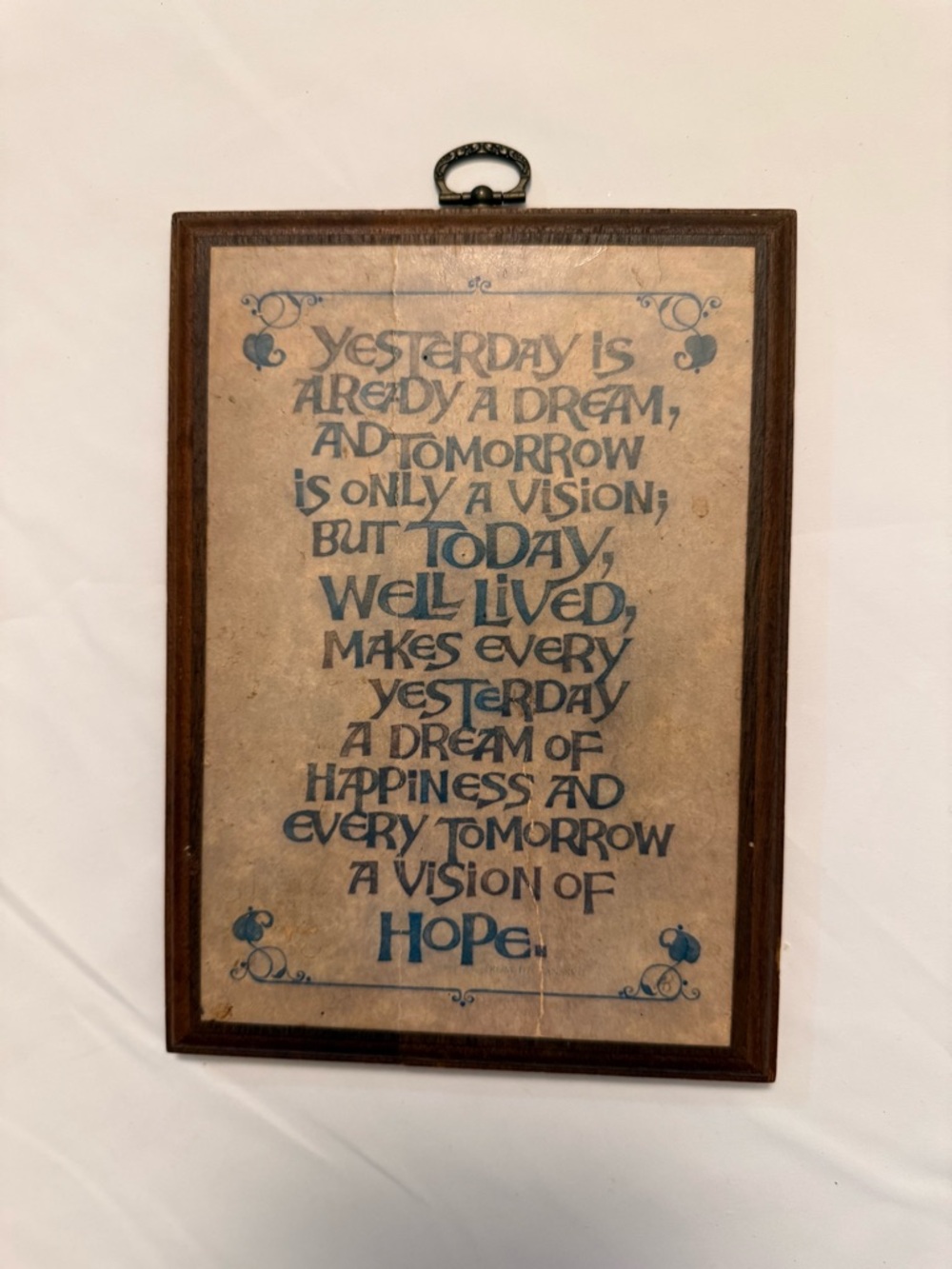 Hallmark Vintage Inspirational Sign Hope Poem From The Sanskrit Decor